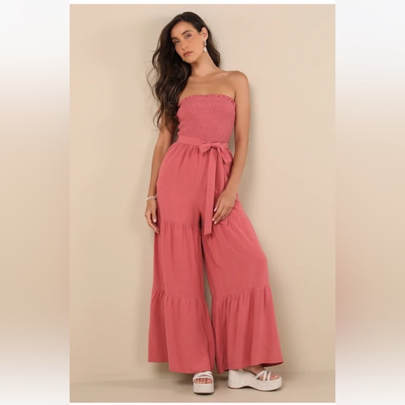 NWT Lulus Linen Strapless Jumpsuit with pockets NEVER WORN - Picture 3 of 11